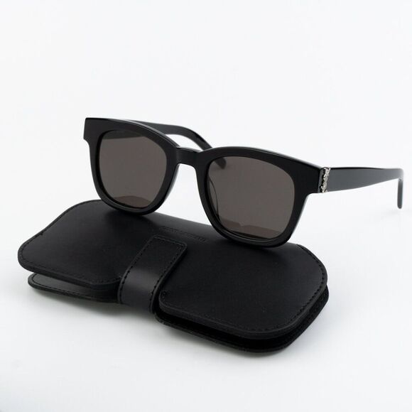 NEW Saint Laurent SLM124 001 Black Grey Square Men Sunglasses - Picture 2 of 11